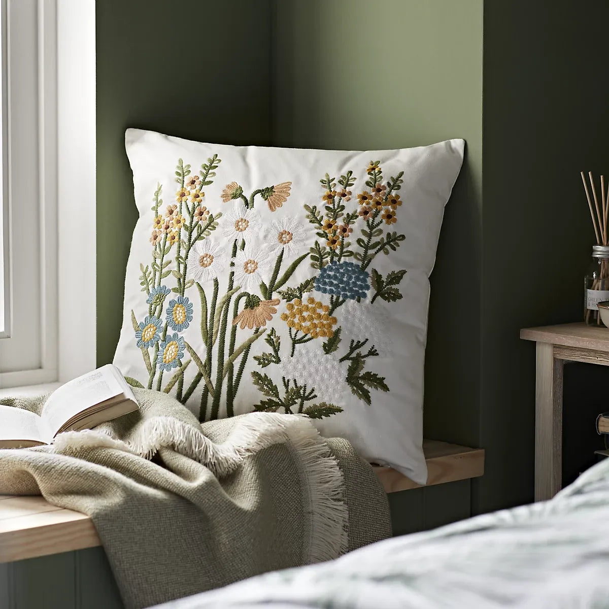 GoodHome Denman Embroidered Cushion Durable Living Room-Furniture Kingdom